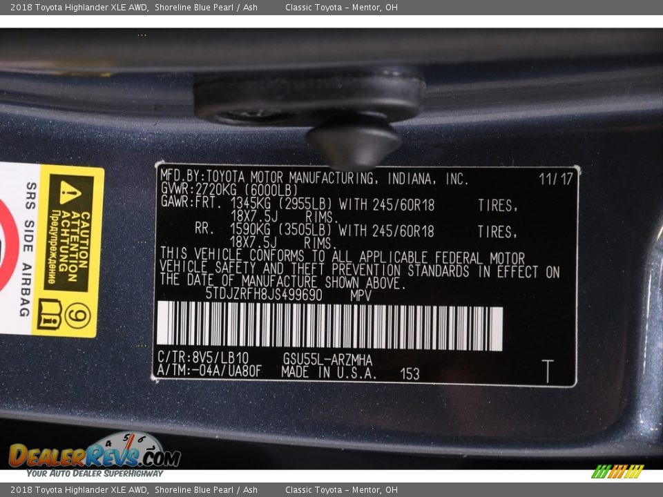 2018 Toyota Highlander XLE AWD Shoreline Blue Pearl / Ash Photo #23