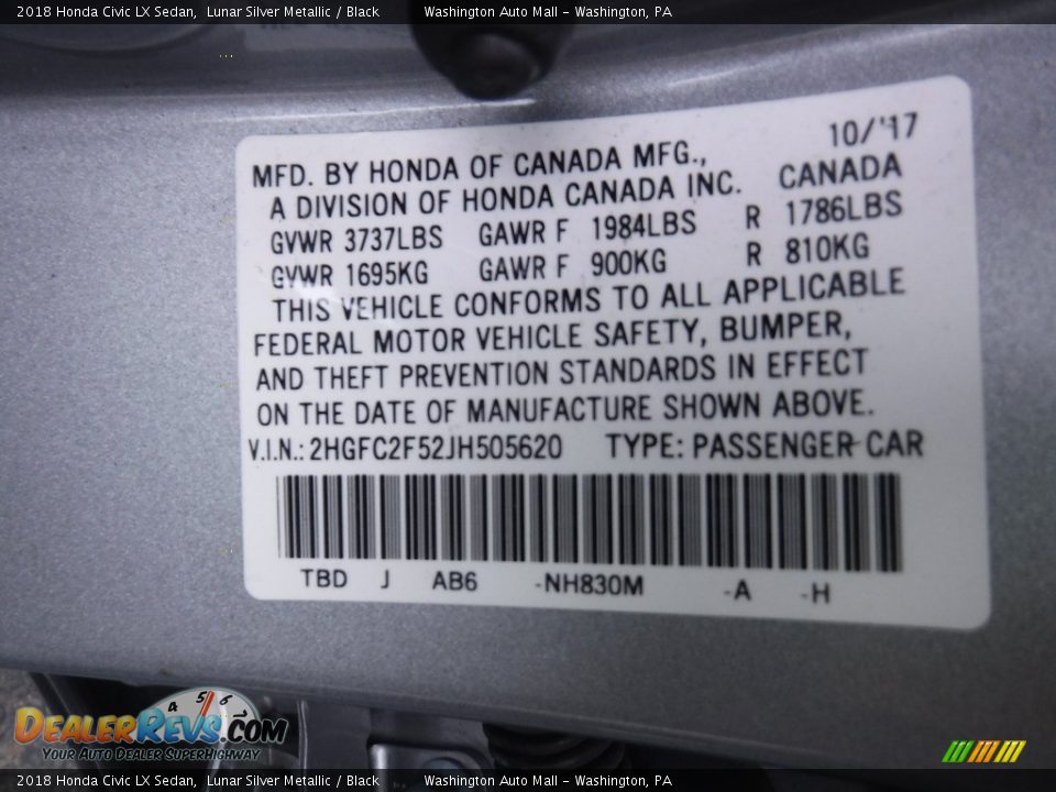 2018 Honda Civic LX Sedan Lunar Silver Metallic / Black Photo #27