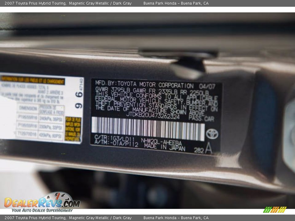 2007 Toyota Prius Hybrid Touring Magnetic Gray Metallic / Dark Gray Photo #34