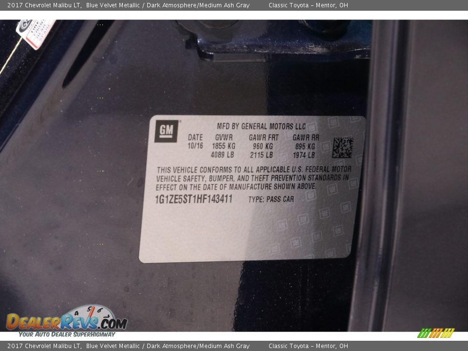 2017 Chevrolet Malibu LT Blue Velvet Metallic / Dark Atmosphere/Medium Ash Gray Photo #19