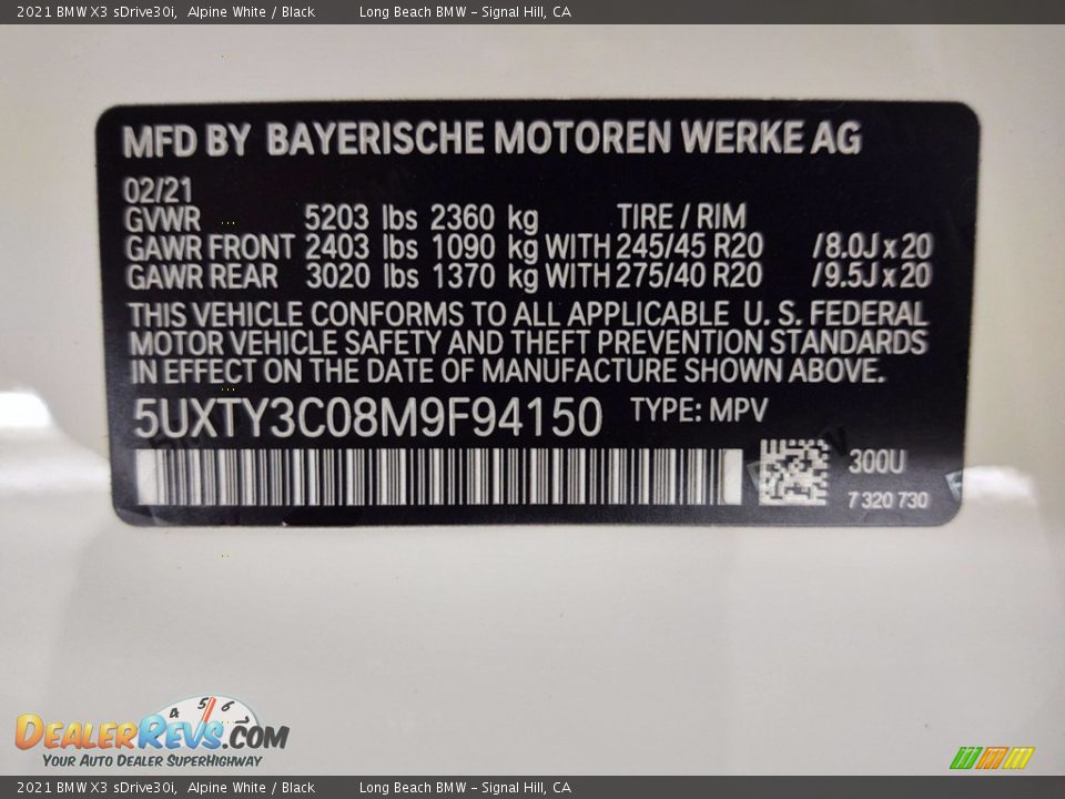 2021 BMW X3 sDrive30i Alpine White / Black Photo #26