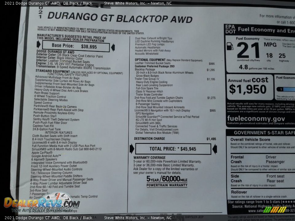 2021 Dodge Durango GT AWD DB Black / Black Photo #26
