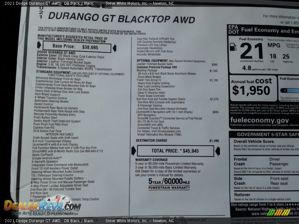 2021 Dodge Durango GT AWD DB Black / Black Photo #26