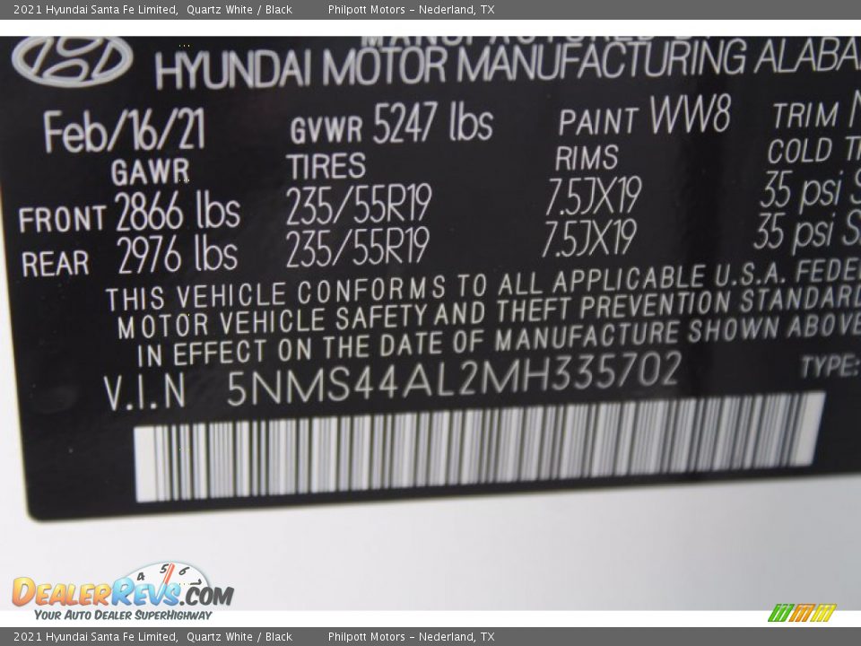 2021 Hyundai Santa Fe Limited Quartz White / Black Photo #24