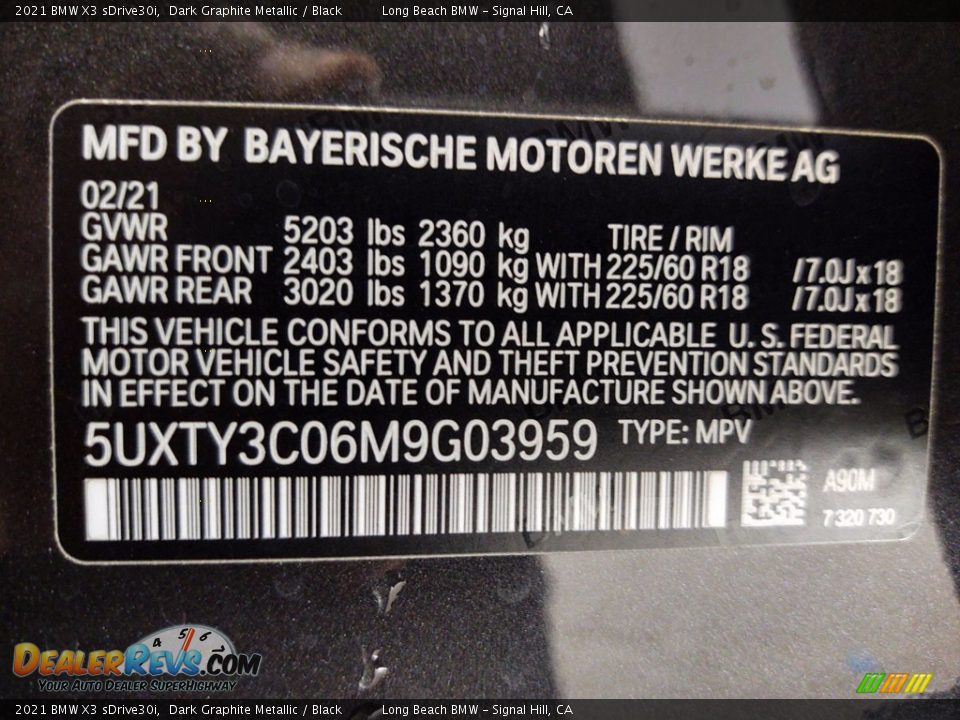 2021 BMW X3 sDrive30i Dark Graphite Metallic / Black Photo #26