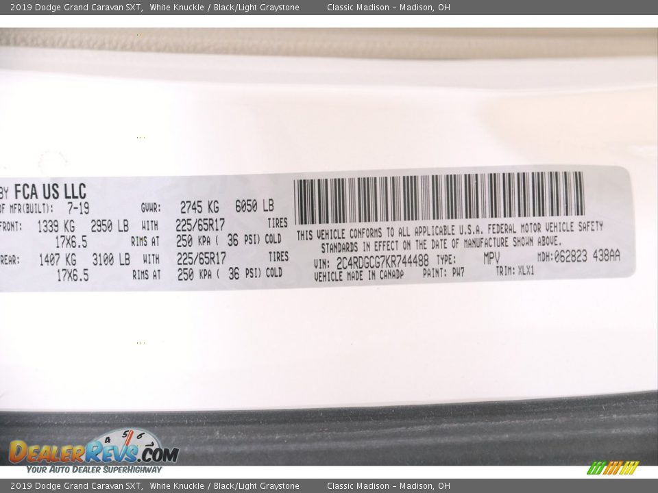 2019 Dodge Grand Caravan SXT White Knuckle / Black/Light Graystone Photo #20