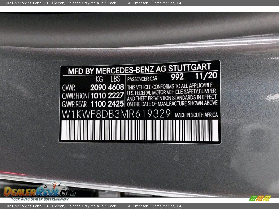 2021 Mercedes-Benz C 300 Sedan Selenite Gray Metallic / Black Photo #10