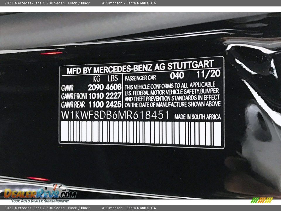 2021 Mercedes-Benz C 300 Sedan Black / Black Photo #10