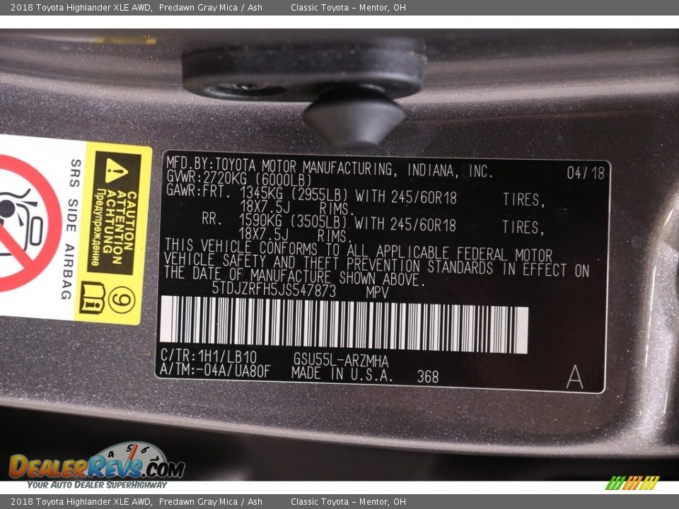 2018 Toyota Highlander XLE AWD Predawn Gray Mica / Ash Photo #21