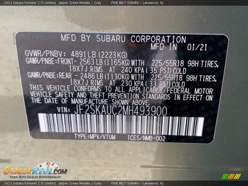 2021 Subaru Forester 2.5i Limited Jasper Green Metallic / Gray Photo #14