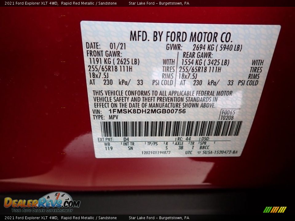 2021 Ford Explorer XLT 4WD Rapid Red Metallic / Sandstone Photo #14