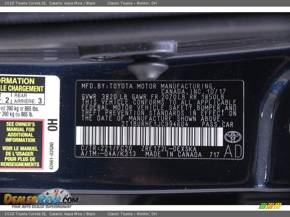 2018 Toyota Corolla SE Galactic Aqua Mica / Black Photo #20
