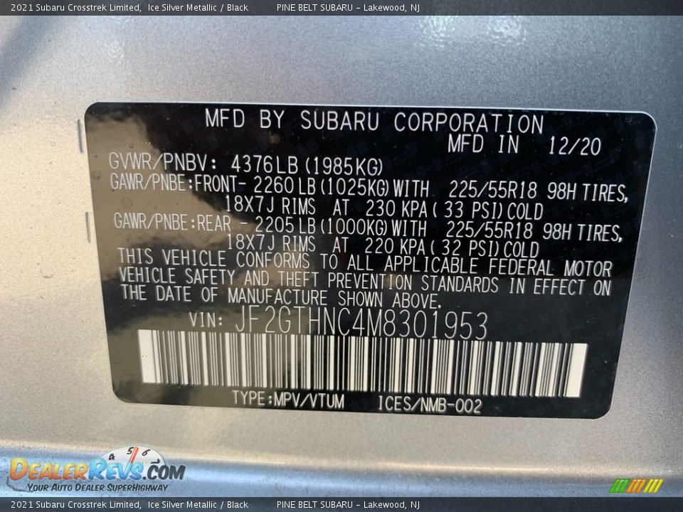 2021 Subaru Crosstrek Limited Ice Silver Metallic / Black Photo #14