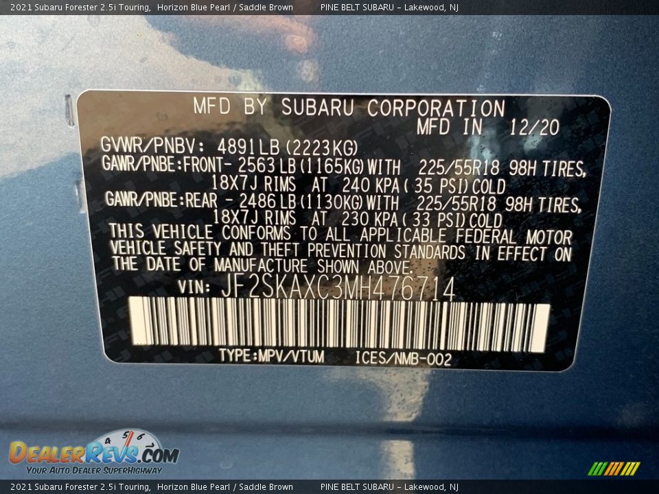2021 Subaru Forester 2.5i Touring Horizon Blue Pearl / Saddle Brown Photo #14