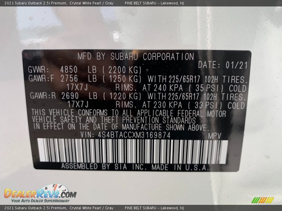 2021 Subaru Outback 2.5i Premium Crystal White Pearl / Gray Photo #14