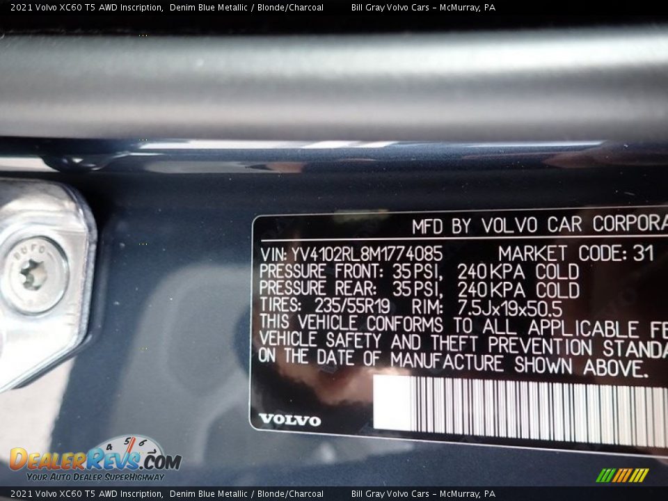 2021 Volvo XC60 T5 AWD Inscription Denim Blue Metallic / Blonde/Charcoal Photo #11