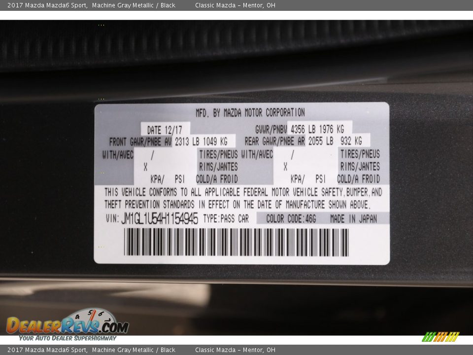 2017 Mazda Mazda6 Sport Machine Gray Metallic / Black Photo #19