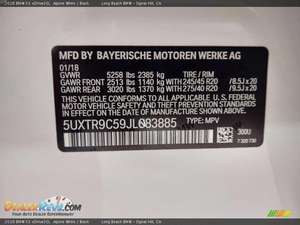 2018 BMW X3 xDrive30i Alpine White / Black Photo #36