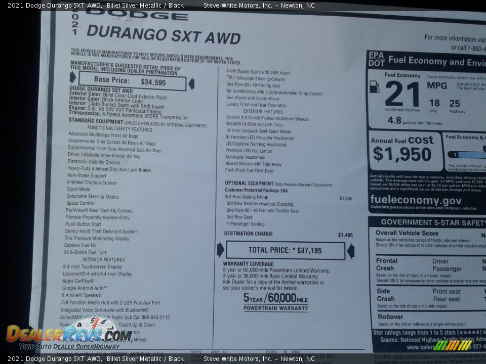 2021 Dodge Durango SXT AWD Billet Silver Metallic / Black Photo #27