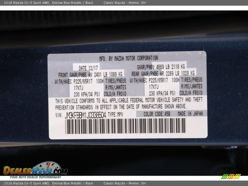 2018 Mazda CX-5 Sport AWD Eternal Blue Metallic / Black Photo #18