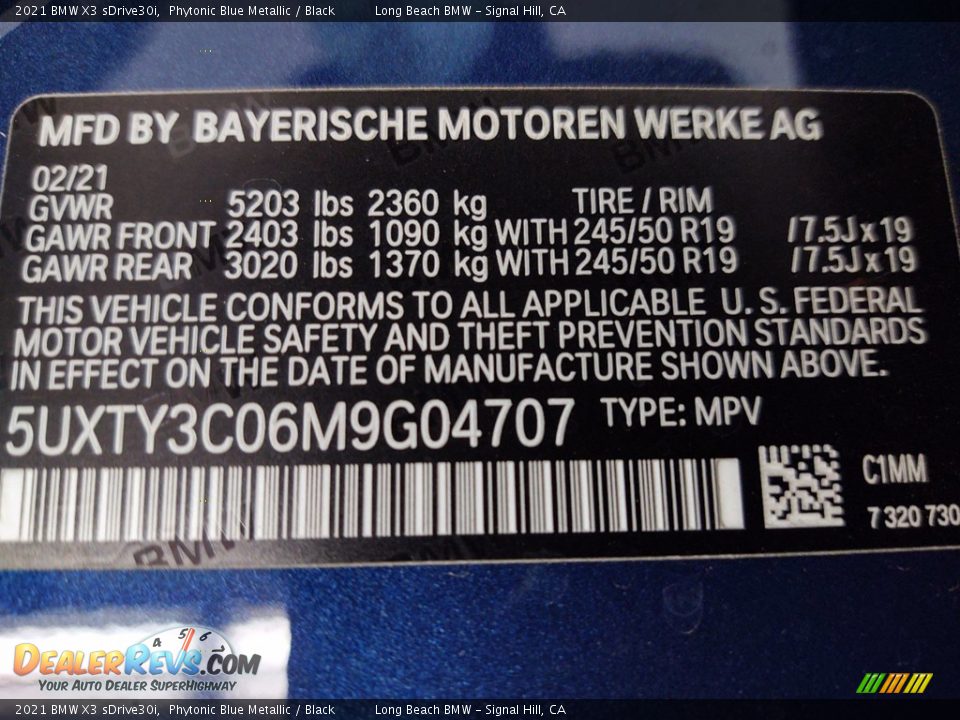 2021 BMW X3 sDrive30i Phytonic Blue Metallic / Black Photo #26