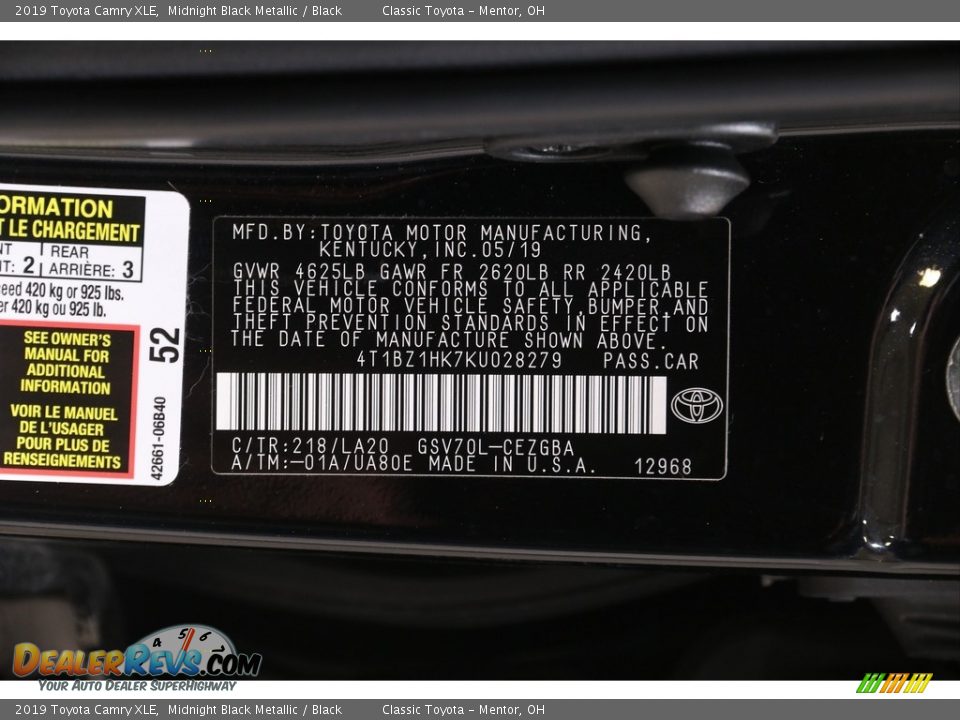 2019 Toyota Camry XLE Midnight Black Metallic / Black Photo #21