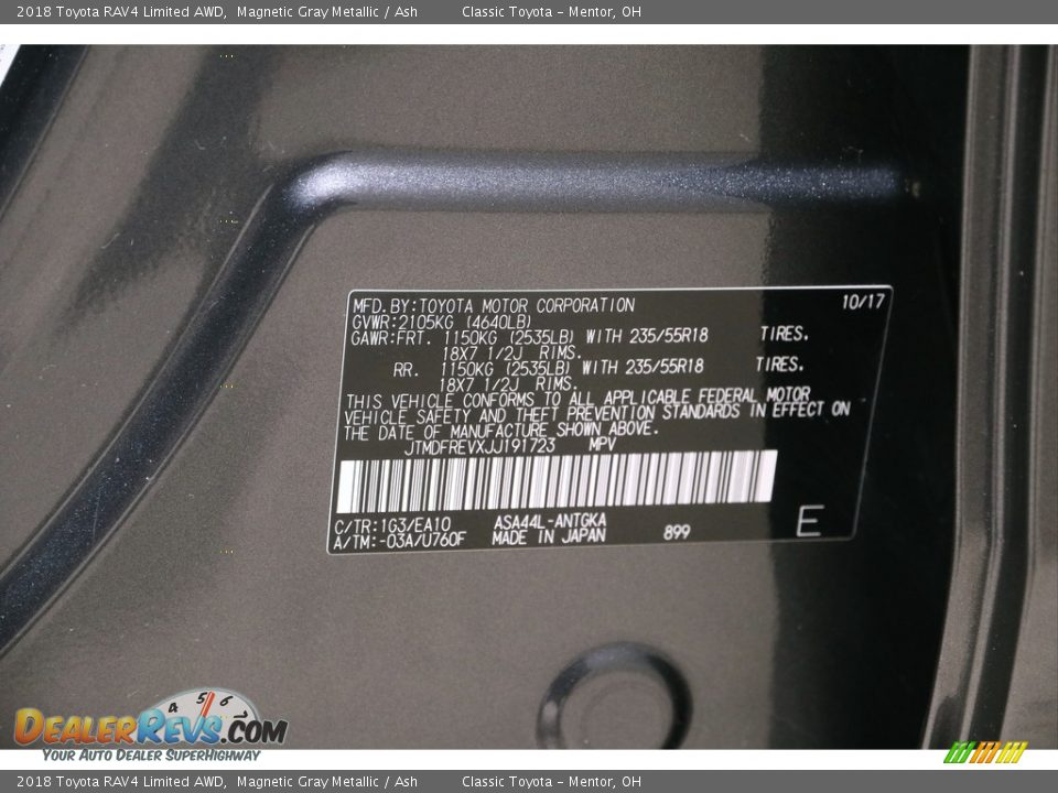 2018 Toyota RAV4 Limited AWD Magnetic Gray Metallic / Ash Photo #20