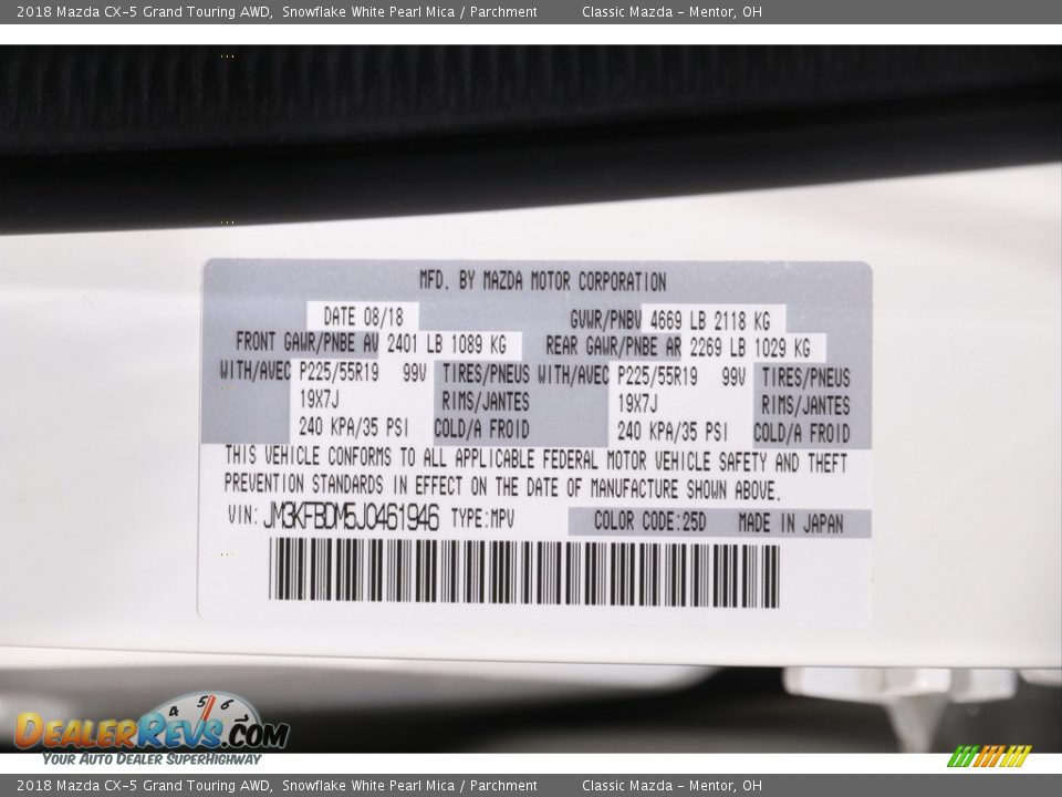 2018 Mazda CX-5 Grand Touring AWD Snowflake White Pearl Mica / Parchment Photo #21