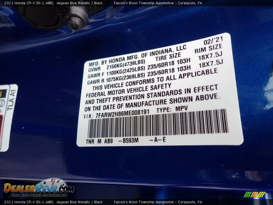 2021 Honda CR-V EX-L AWD Aegean Blue Metallic / Black Photo #12