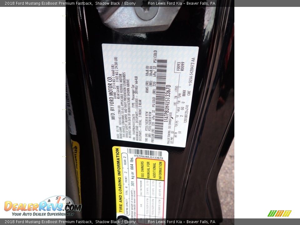 2018 Ford Mustang EcoBoost Premium Fastback Shadow Black / Ebony Photo #15
