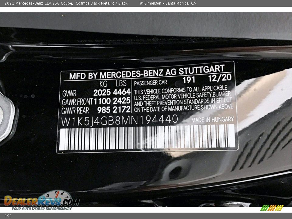 Mercedes-Benz Color Code 191 Cosmos Black Metallic