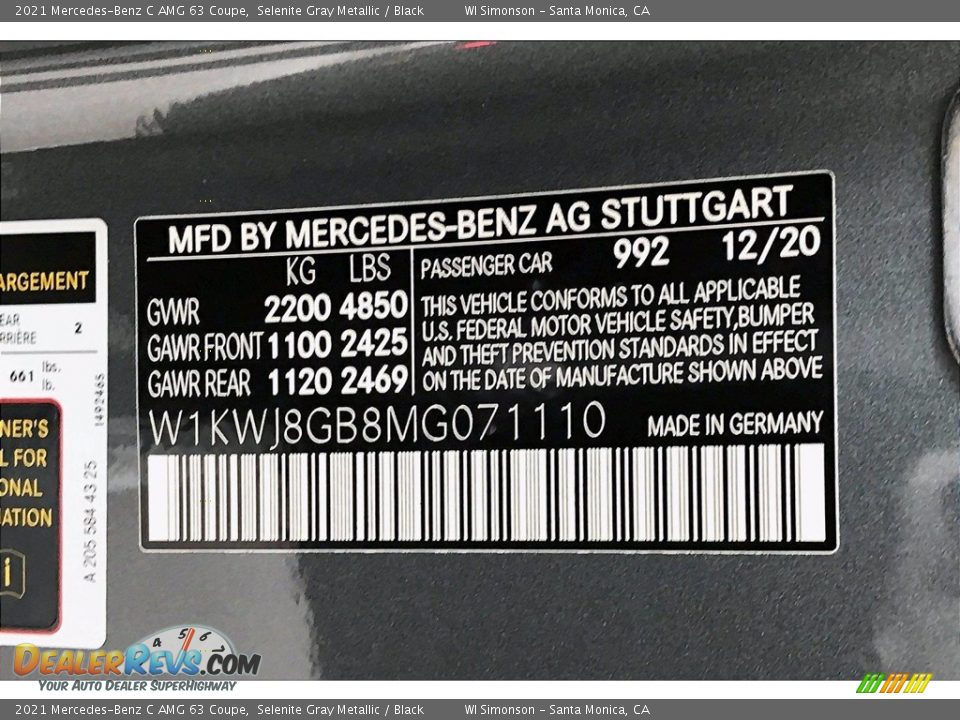 2021 Mercedes-Benz C AMG 63 Coupe Selenite Gray Metallic / Black Photo #10