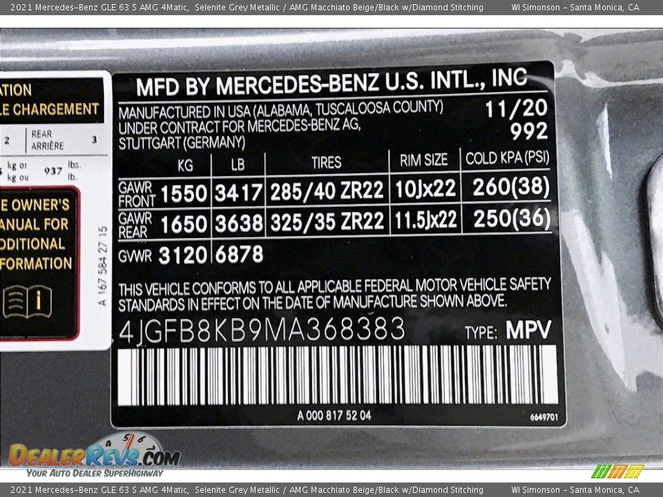 2021 Mercedes-Benz GLE 63 S AMG 4Matic Selenite Grey Metallic / AMG Macchiato Beige/Black w/Diamond Stitching Photo #10
