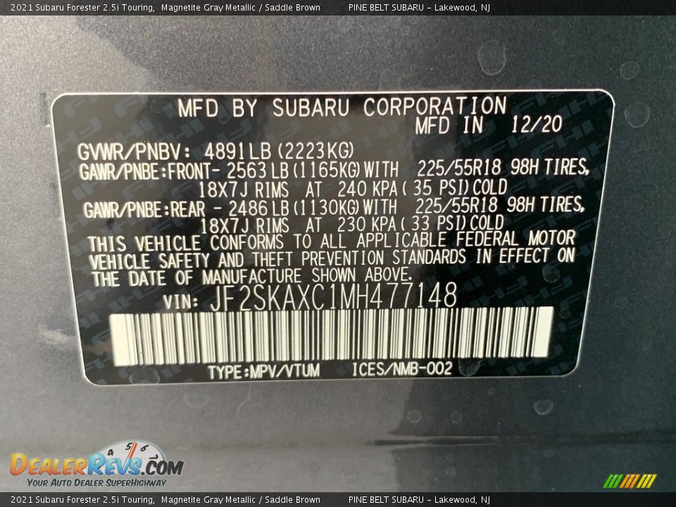 2021 Subaru Forester 2.5i Touring Magnetite Gray Metallic / Saddle Brown Photo #14