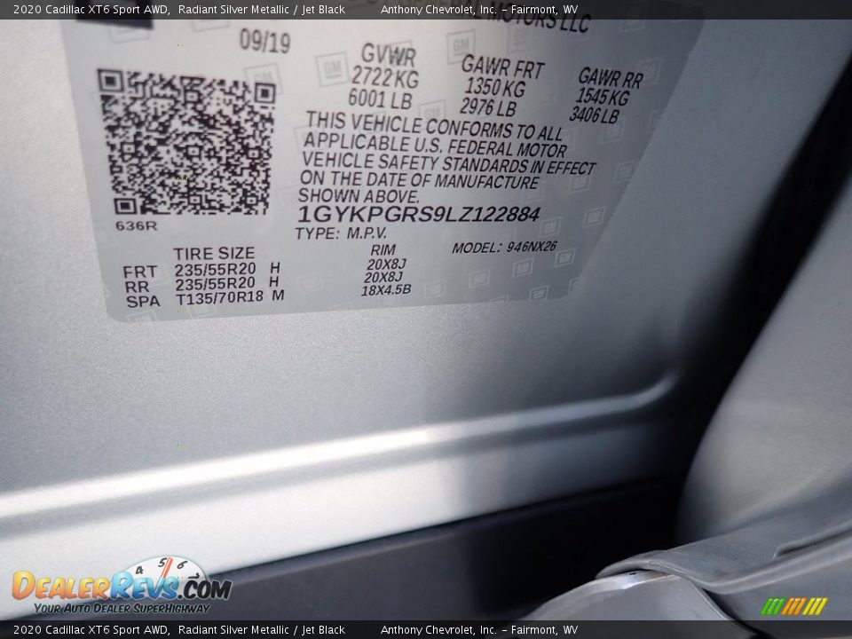 2020 Cadillac XT6 Sport AWD Radiant Silver Metallic / Jet Black Photo #16