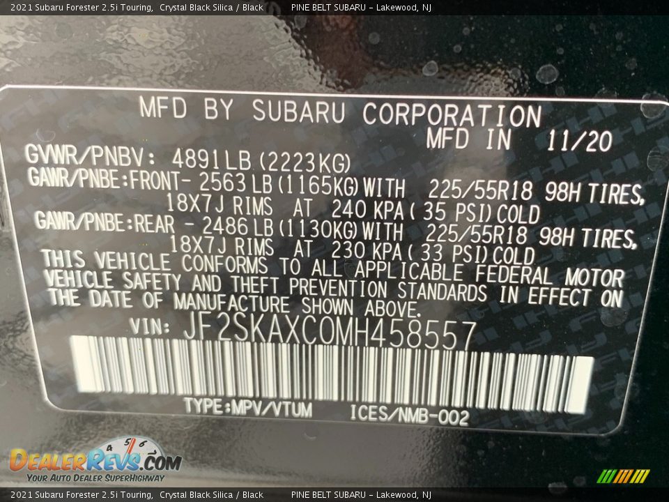 2021 Subaru Forester 2.5i Touring Crystal Black Silica / Black Photo #14