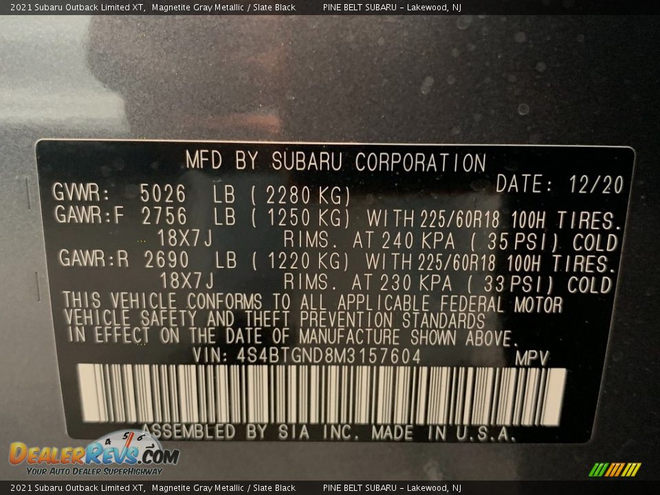 2021 Subaru Outback Limited XT Magnetite Gray Metallic / Slate Black Photo #14