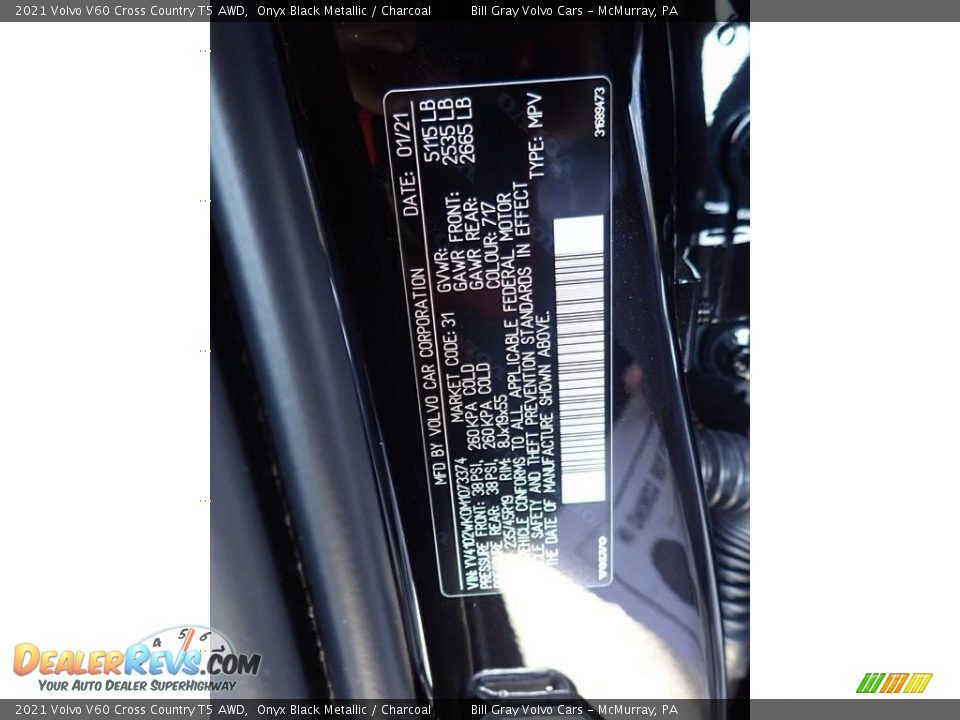 2021 Volvo V60 Cross Country T5 AWD Onyx Black Metallic / Charcoal Photo #11
