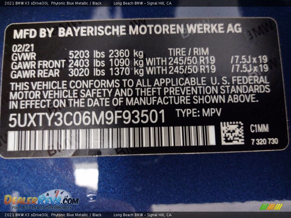 2021 BMW X3 sDrive30i Phytonic Blue Metallic / Black Photo #26