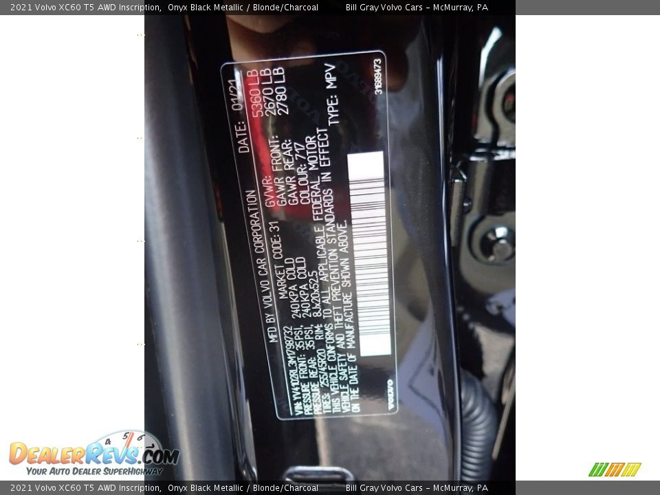 2021 Volvo XC60 T5 AWD Inscription Onyx Black Metallic / Blonde/Charcoal Photo #11
