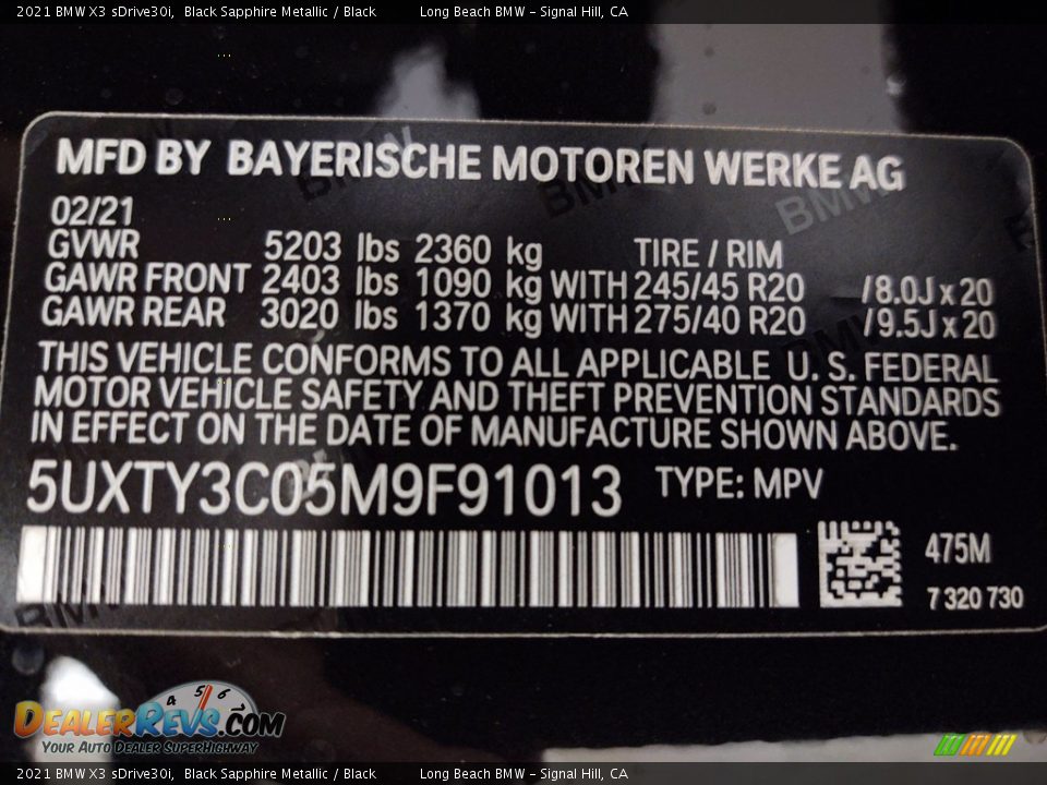 2021 BMW X3 sDrive30i Black Sapphire Metallic / Black Photo #26