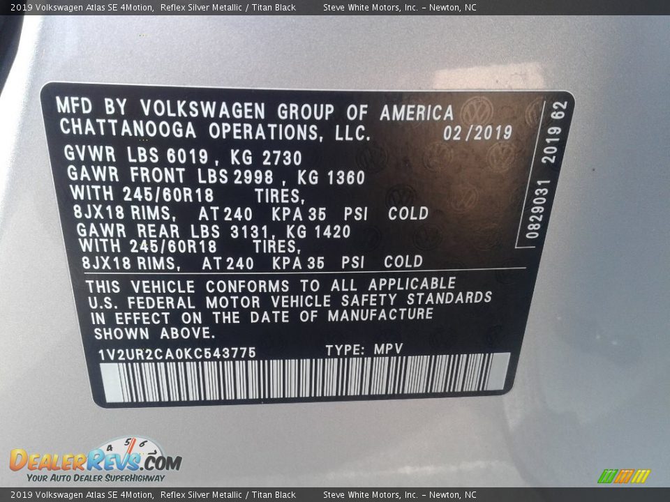 2019 Volkswagen Atlas SE 4Motion Reflex Silver Metallic / Titan Black Photo #30