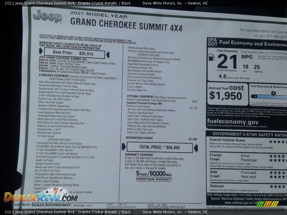 2021 Jeep Grand Cherokee Summit 4x4 Granite Crystal Metallic / Black Photo #34