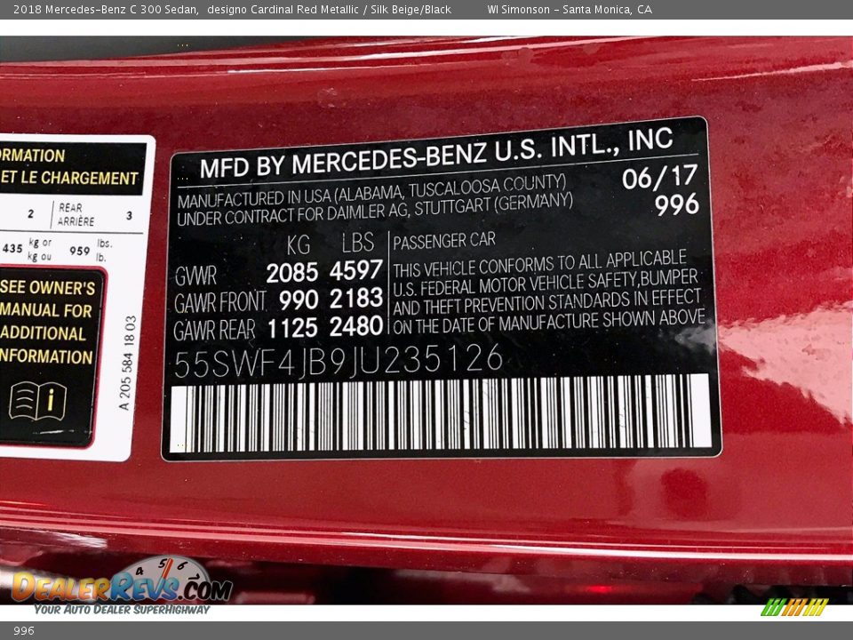 Mercedes-Benz Color Code 996 designo Cardinal Red Metallic