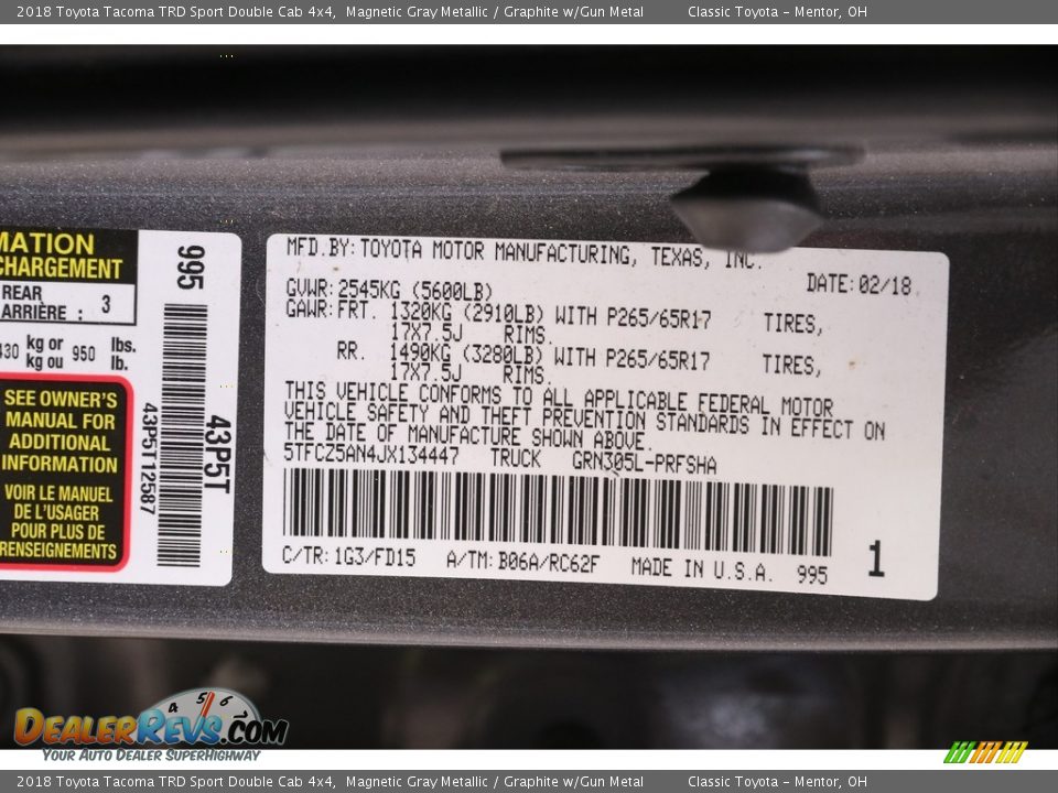 2018 Toyota Tacoma TRD Sport Double Cab 4x4 Magnetic Gray Metallic / Graphite w/Gun Metal Photo #21