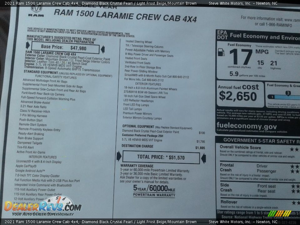 2021 Ram 1500 Laramie Crew Cab 4x4 Diamond Black Crystal Pearl / Light Frost Beige/Mountain Brown Photo #29