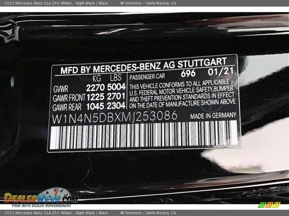 2021 Mercedes-Benz GLA 250 4Matic Night Black / Black Photo #10