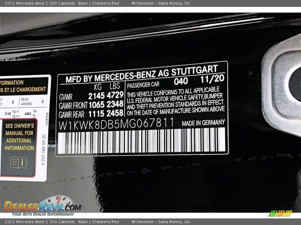 2021 Mercedes-Benz C 300 Cabriolet Black / Cranberry Red Photo #10