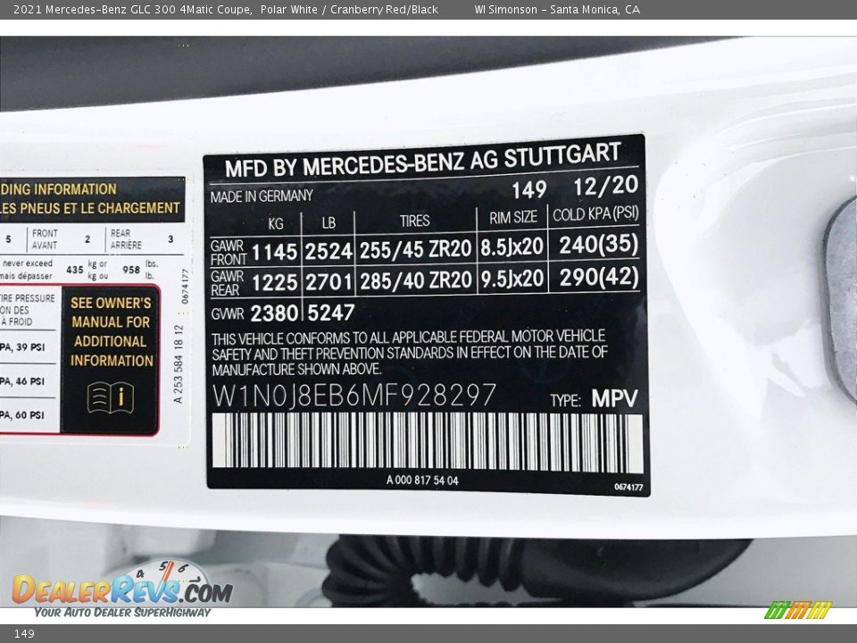 Mercedes-Benz Color Code 149 Polar White