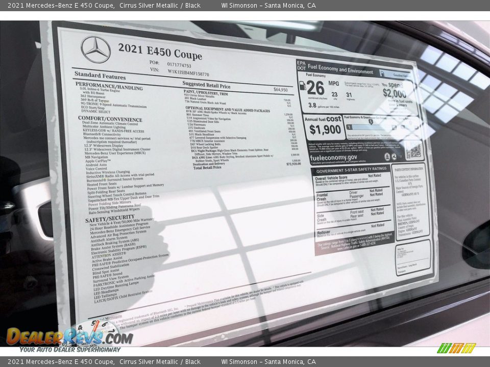 2021 Mercedes-Benz E 450 Coupe Window Sticker Photo #11